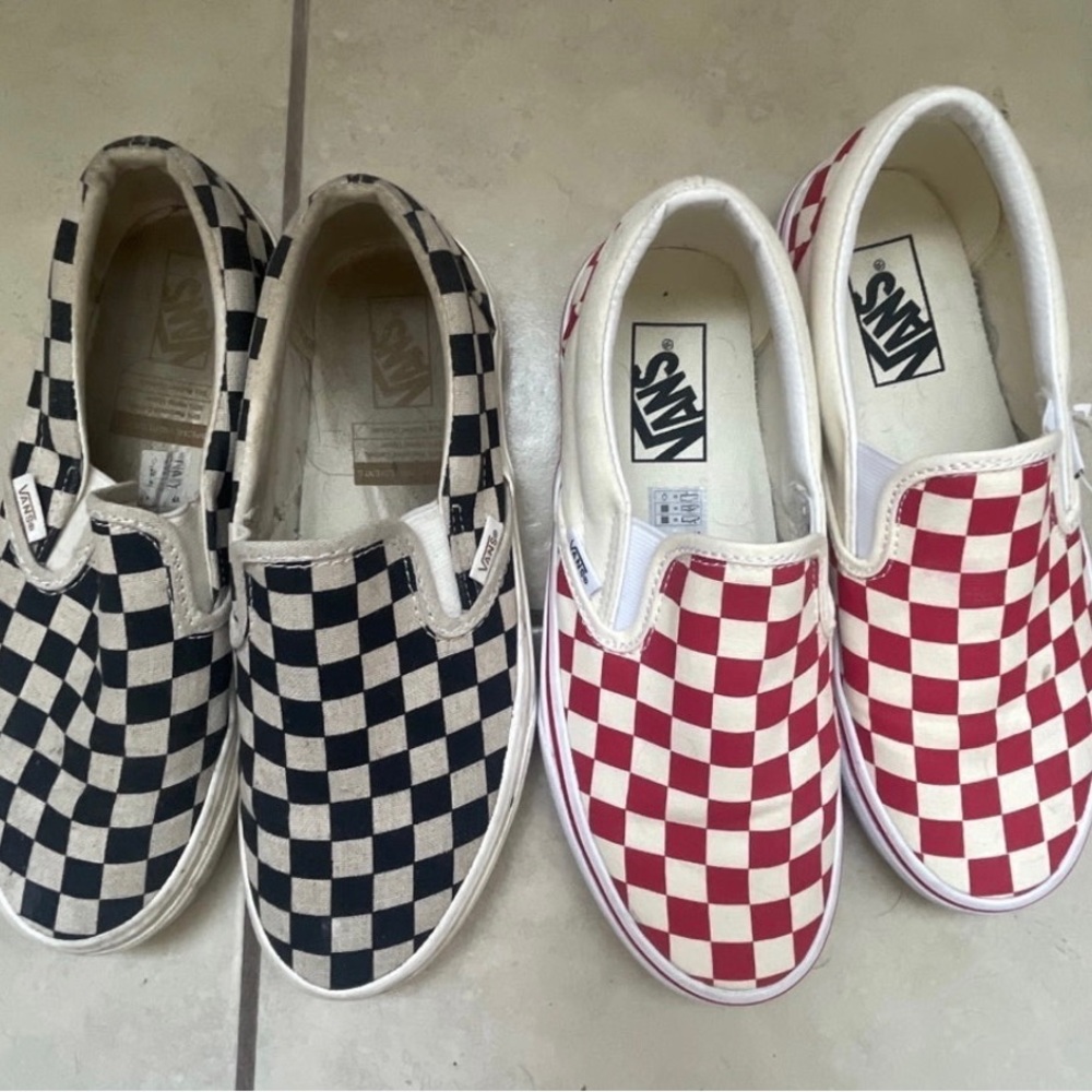 2 pairs of checkered vans.